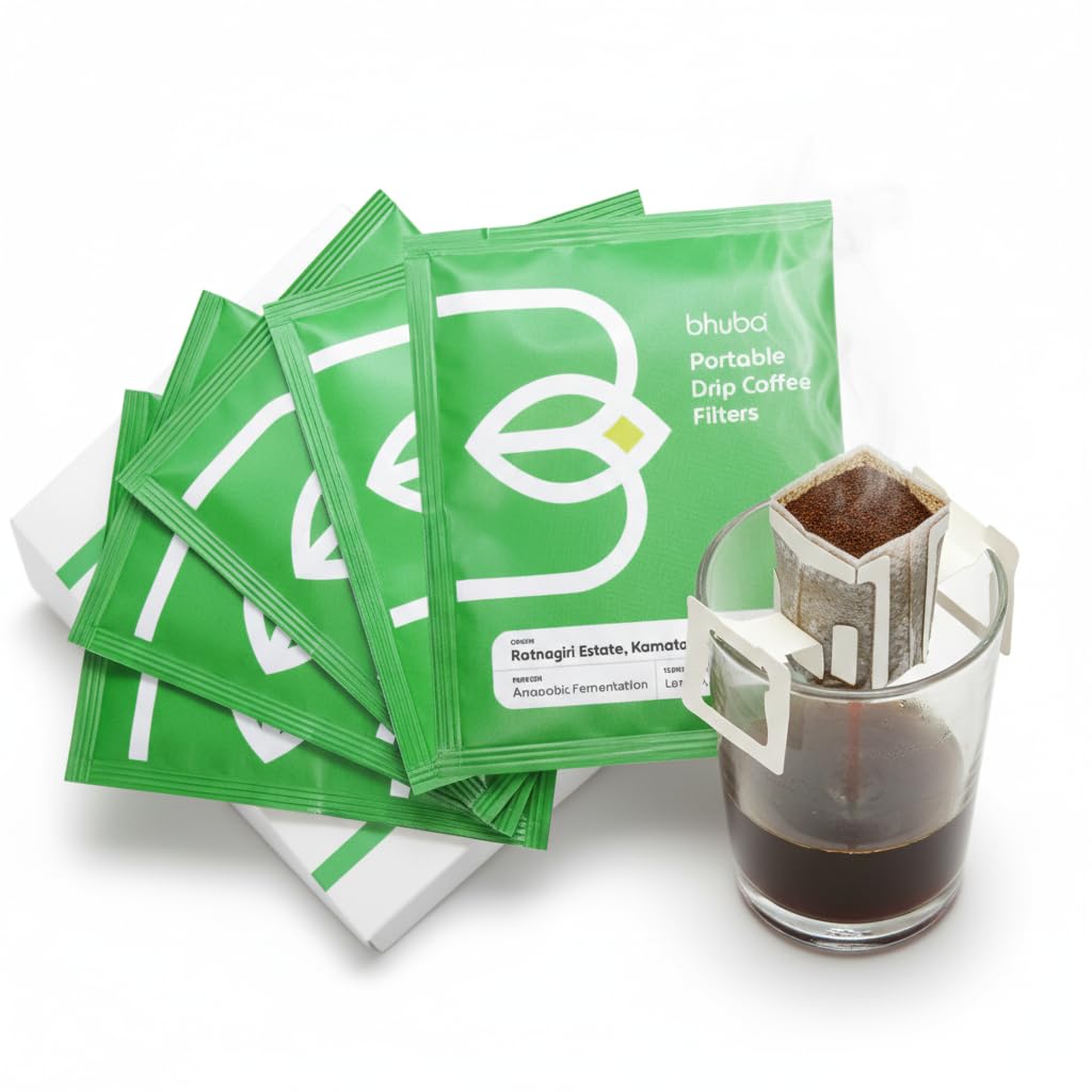 bhuba Premium Portable Pour Over Drip Coffee Filters 60g | 100% Arabica Speciality Coffee Beans | Medium Roast | Tasting Notes - Lemon, Cherry and
