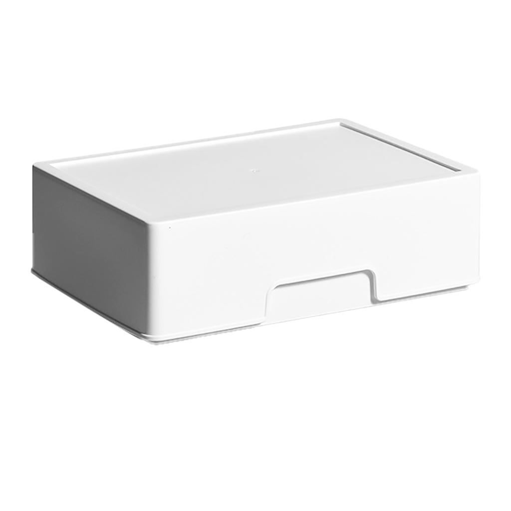 Plastic Storage Box with Lid Label Slot Multifunctional Drawer Organizer Bin for Makeup Stationery