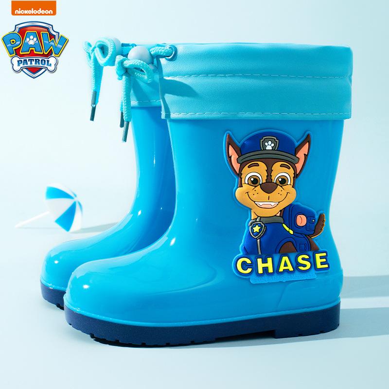 Paw Patrol Children's Rain Boots Cartoon Cuffed Fleece-Lined Rain Shoes All-Season Universal Water Shoes Boys and Girls Non-Slip Waterproof Rubber