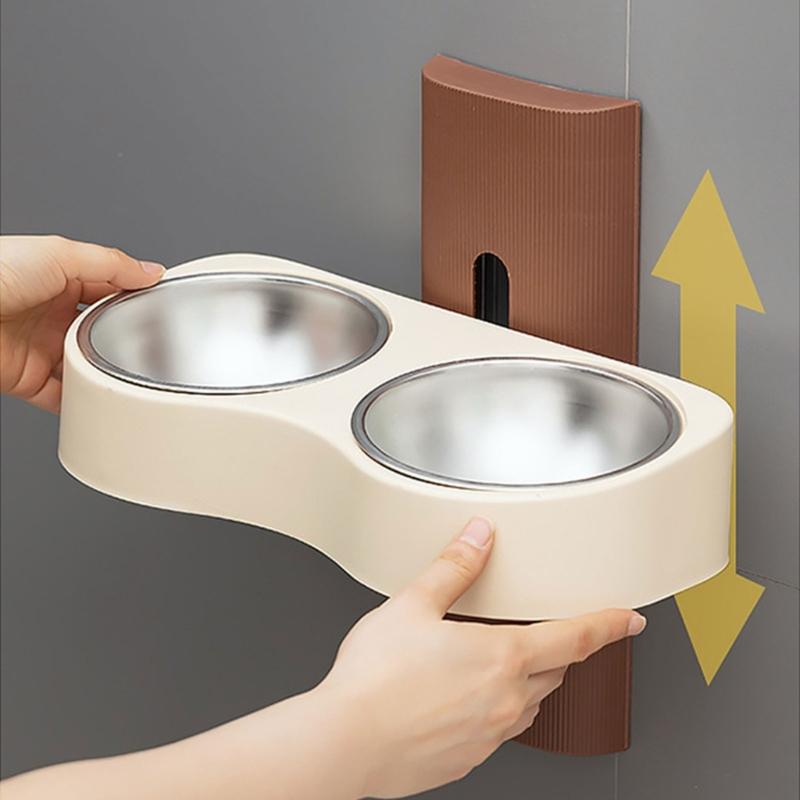 Cats Bowl Wall Mounted Dogs Eatting Bowl with Double Bowl Protect Neck Bowl X3UC