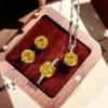 Octagonal Paraiba Pendant Necklace with Sparkling Diamond Earrings Yellow Gold Ring Women Jewelry Set