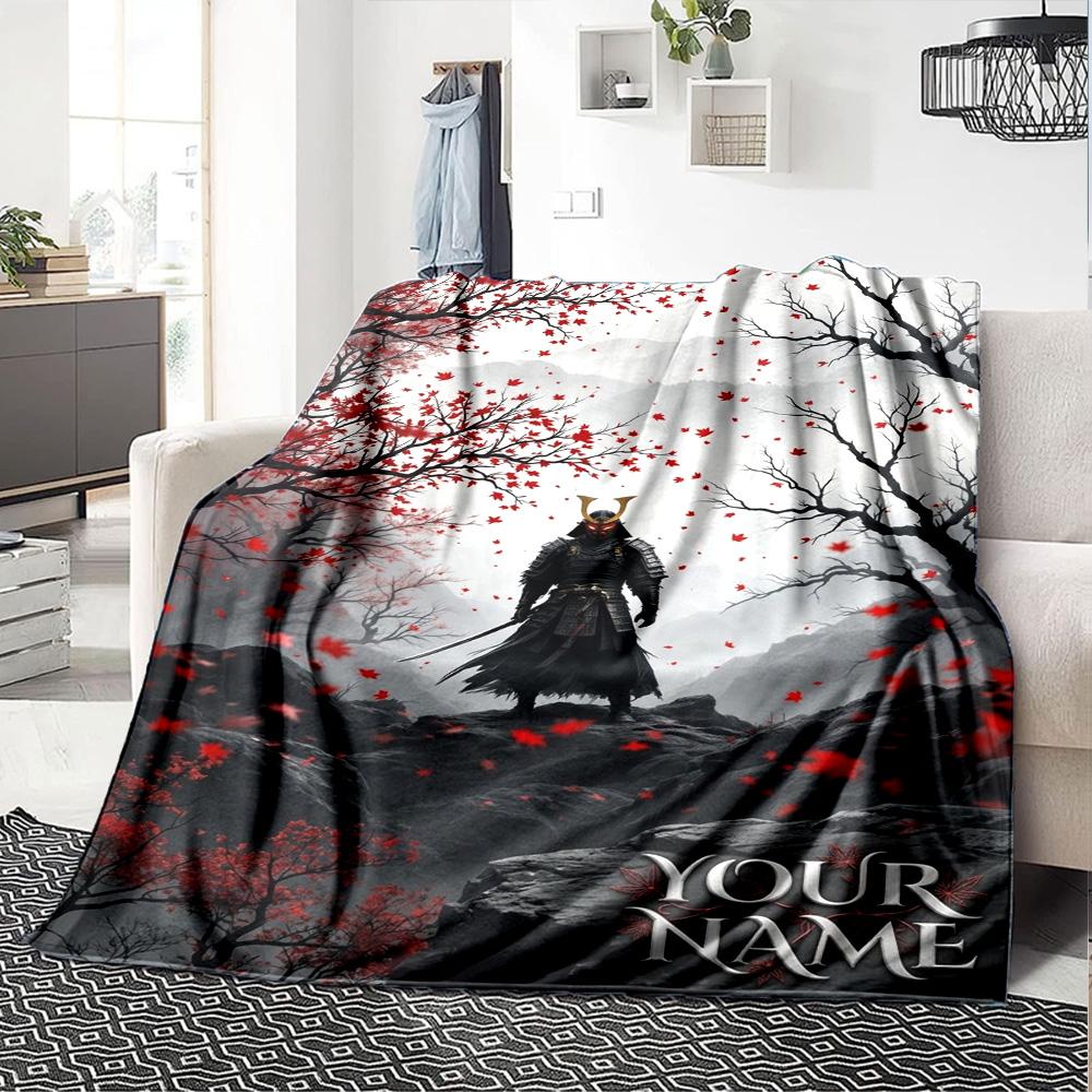 Name Custom Japanese Samurai Print Flannel Blanket High Quality Warm Comfortable Cover for All Seasons Perfect for Gifts Home Decor