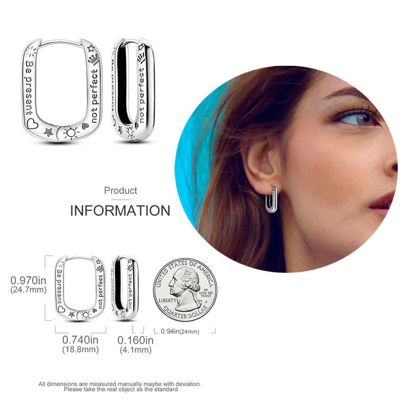 Silver Plated Woman Hoop Earring Simple Pendientes Eardrop U Shape Original  Earring Jewelry Gift