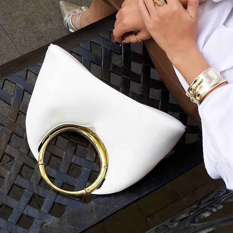 Retro Niche Design French Elegant Handbag Metal Ring High-end Soft Genuine Leather Tote Bag