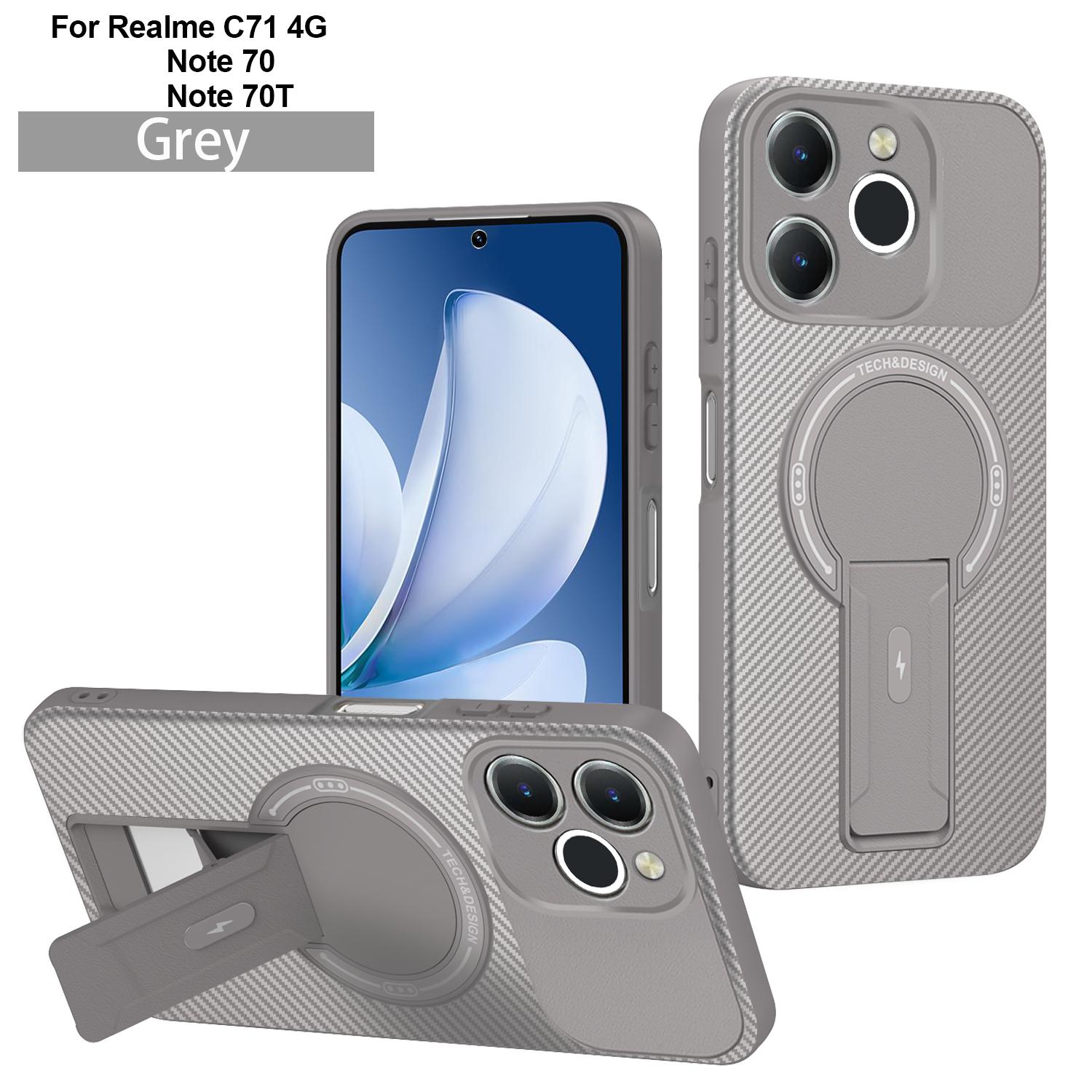 

Foldable Bracket Phone Case for OPPO Realme C71 Note 70 70T Narzo 80 Lite 4G Shockproof Carbon Fiber Texture Magnetic Back Cover realme Narzo 80 Lite