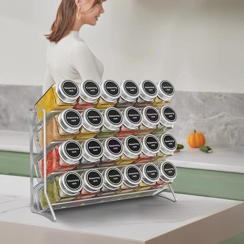 4 Tier Cupboard Storage Shelf Carbon Steel Spice Seasoning Organizer Non-Slip Pantry Organizer Stand for Home Kitchen