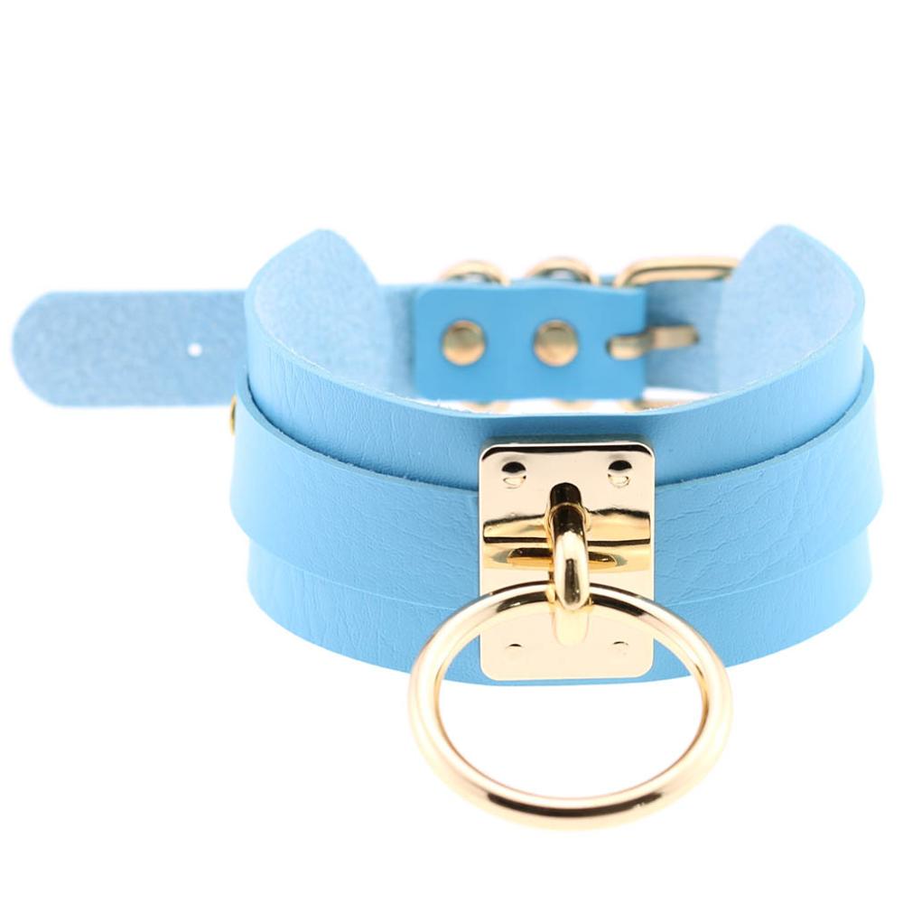 Sexy Lederen Choker Ketting Dames Harajuku Kawaii Gouden Kleur Metaal Mode Turkse Sieraden Punk Gotische Ketting Voor Meisjes blue