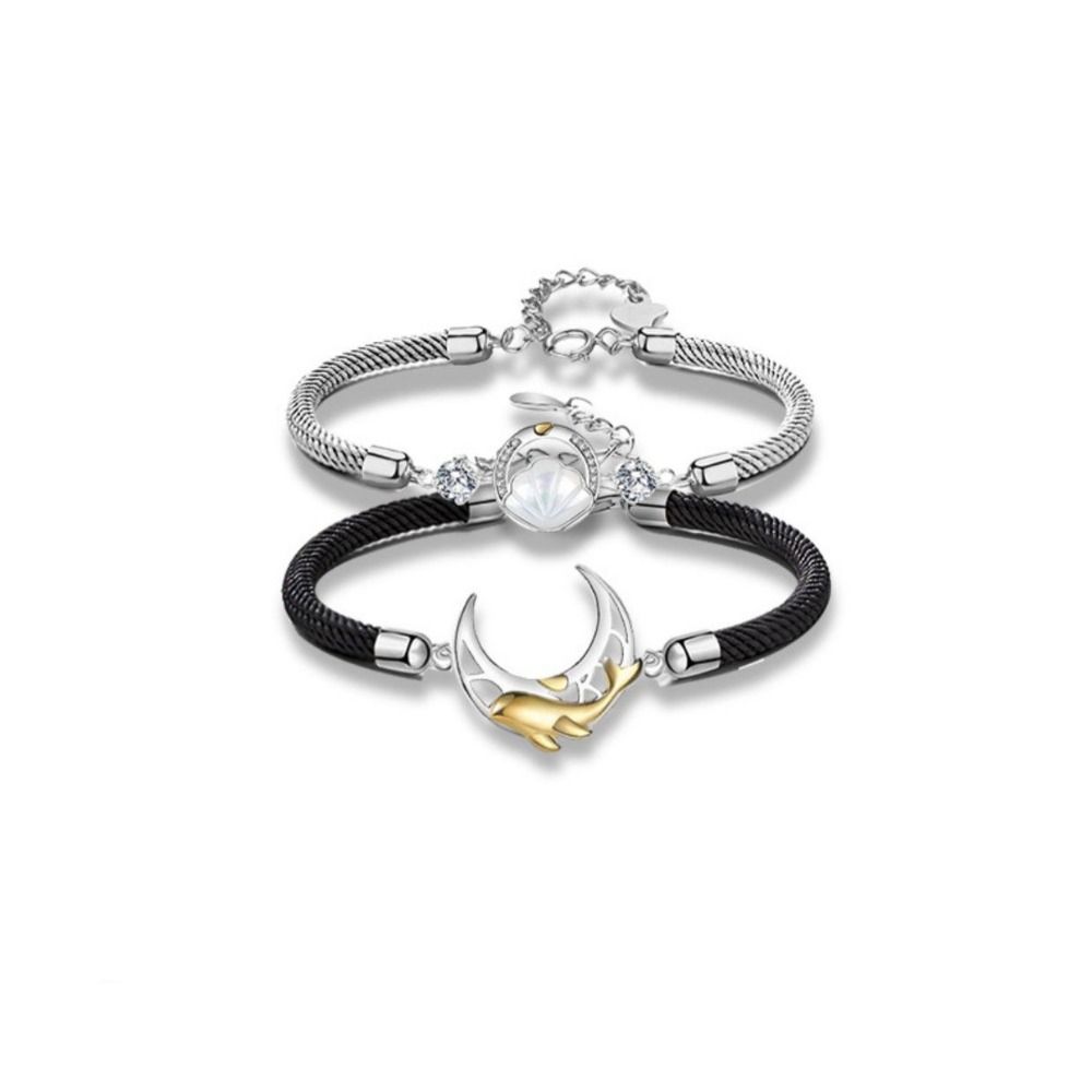 2PCS Whale Couple Moon Bracelet Light Luxury Rope Weave Bracelet Lovers Bracelet  Couple Gift