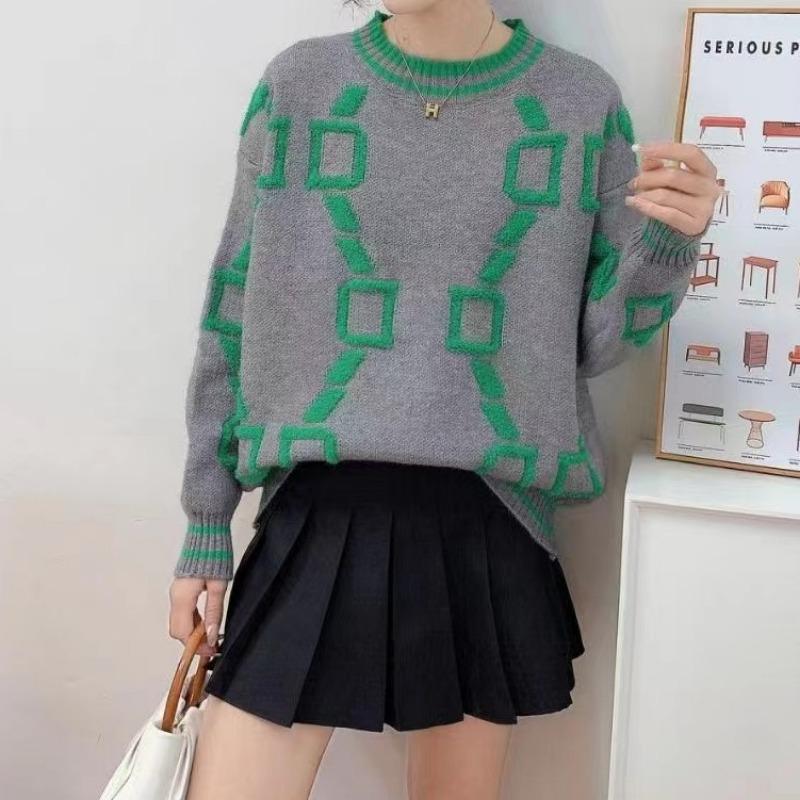 

Autumn and winter new product DD loose knitted crew neck sweater lazy wind sweater women s clothing XL серый