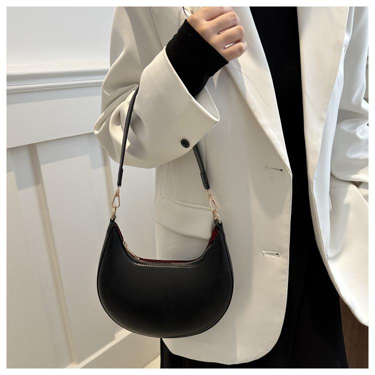 Trendige Minimalistische Rundnaht-Achseltasche aus Kunstleder Damen Hochwertige Einzel-Schulter-Handtasche