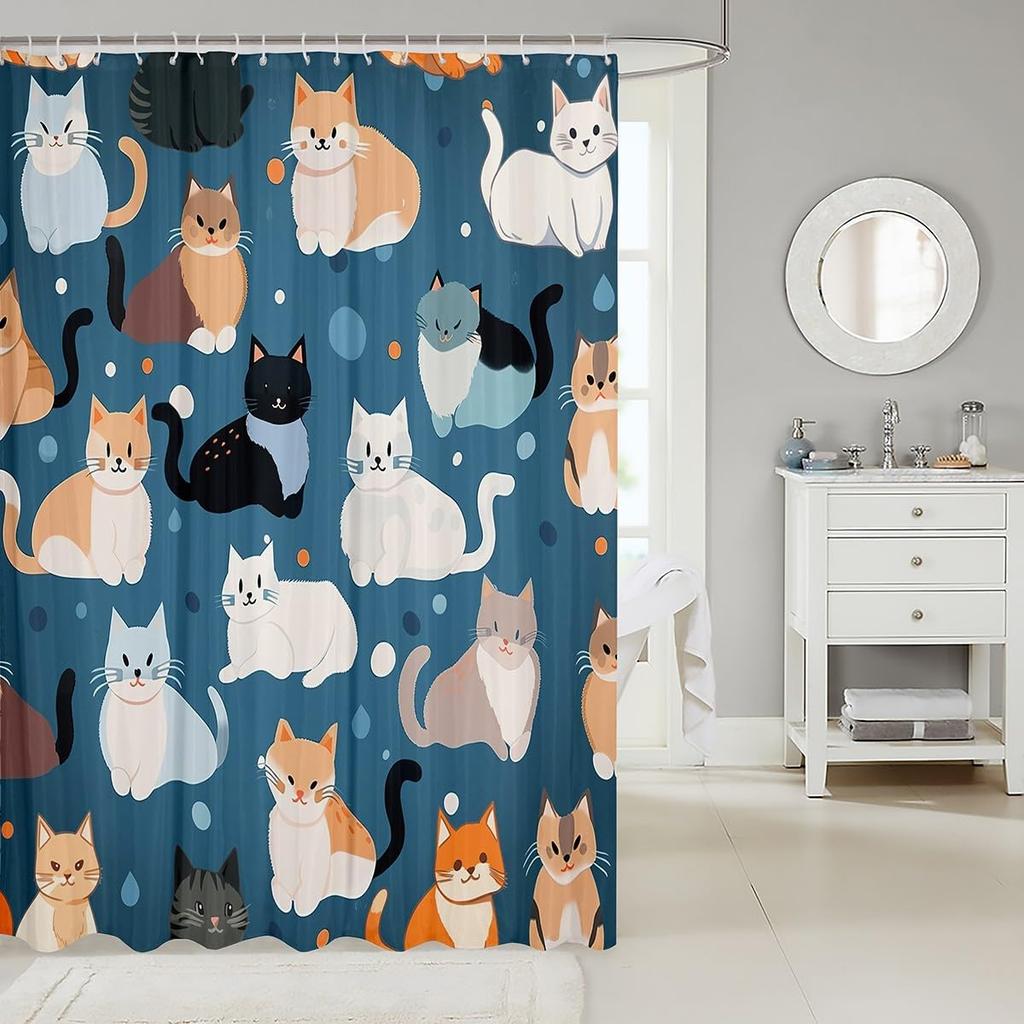 Cat Bath Curtain Kids Cartoon Pet Cats Shower Curtain For Boys Girls Children Cute Kitten Bathroom Shower Curtain Set Decor 3D