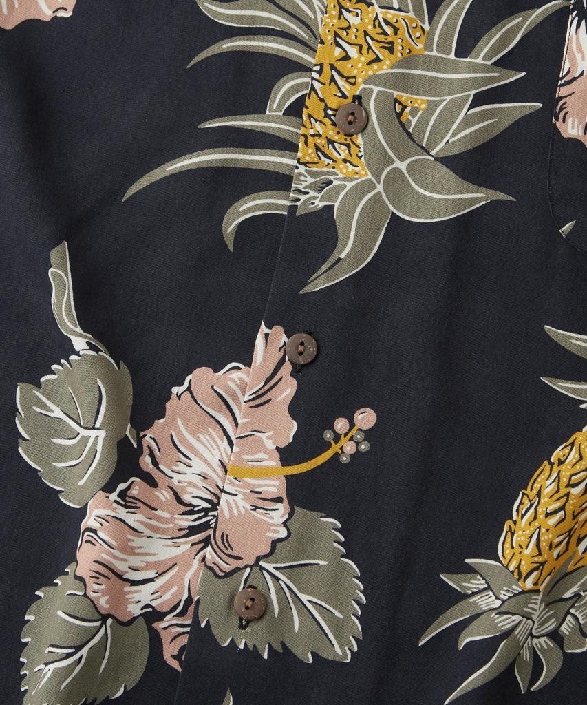 OUTSTANDING Hawaiian Open Collar Half Shirt Hibiscus_Black