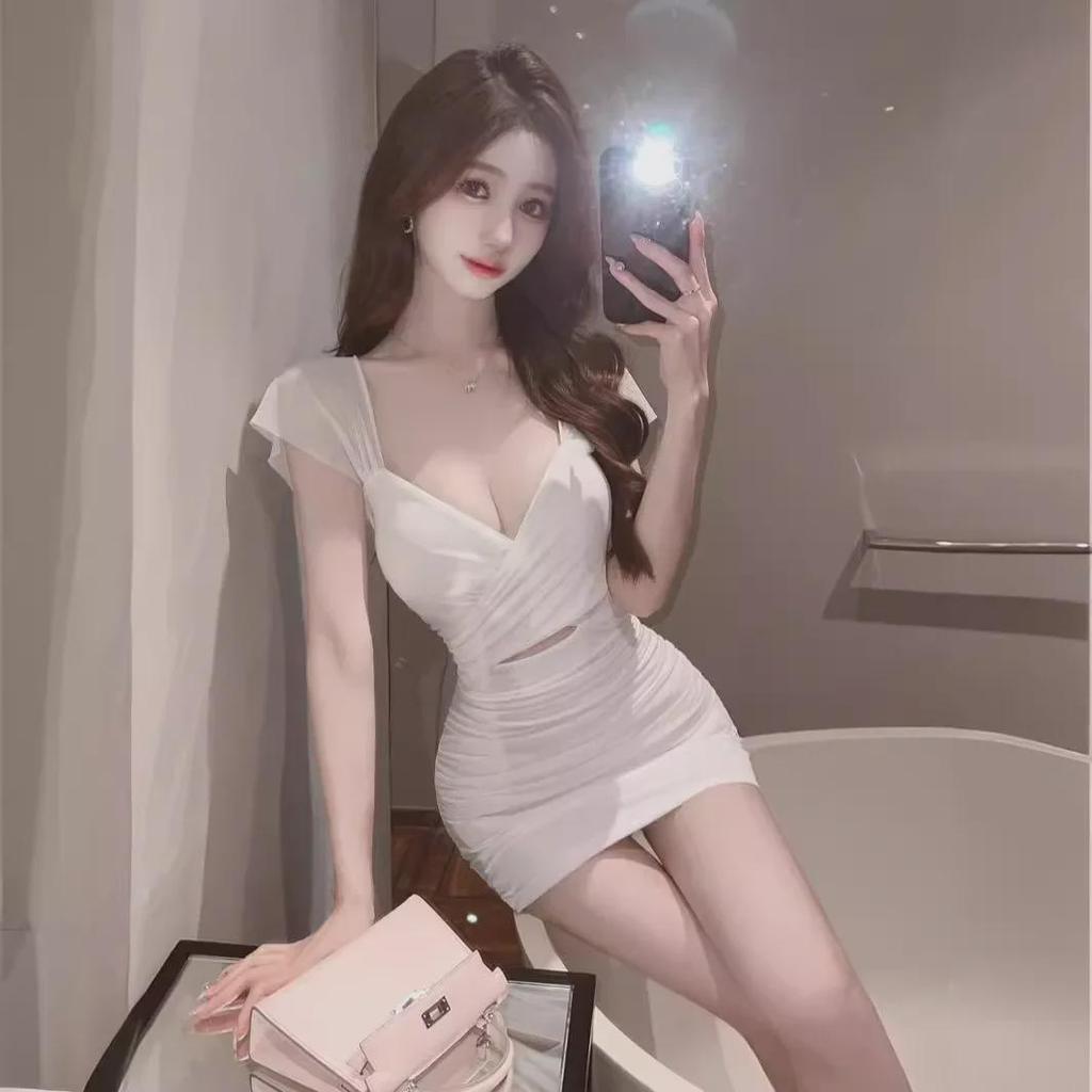 Women's Sexy Low-Cut V-Neck Dress - Slim Fit, Belly-Covering, Tight Hip Skirt for Summer