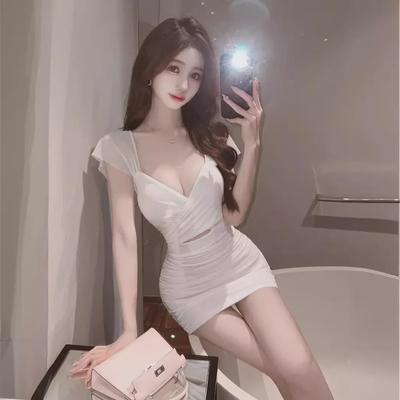 Women's Sexy Low-Cut V-Neck Dress - Slim Fit, Belly-Covering, Tight Hip Skirt for Summer