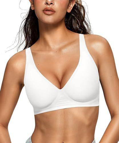 Soutien-gorge sans fil à décolleté plongeant pour femme, Soutien Confort Push Up Rassemblant Lingerie Soutien-gorge T-shirt