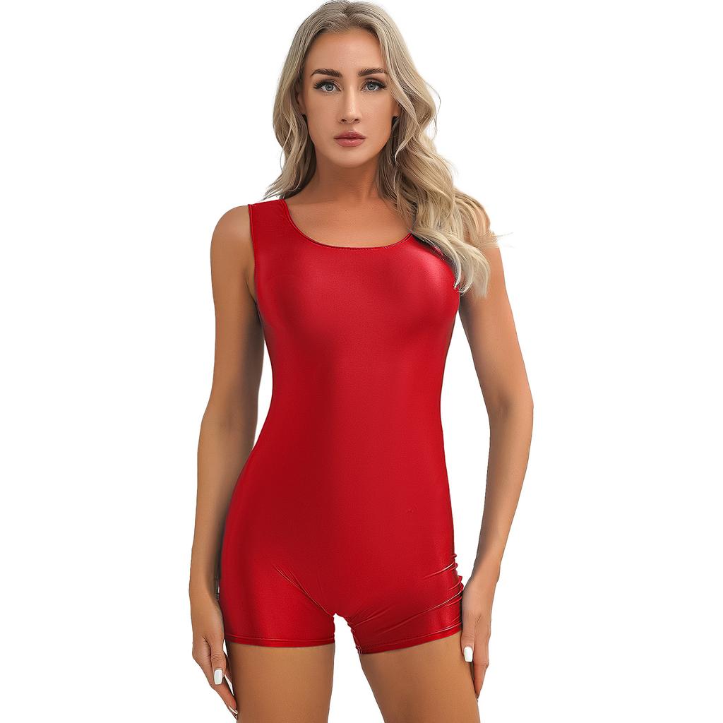 Womens Solid Color Stretchy Bodysuit Sleeveless U Neck Jumpsuit Yoga Dance Workout Attire Swimwear Activewear