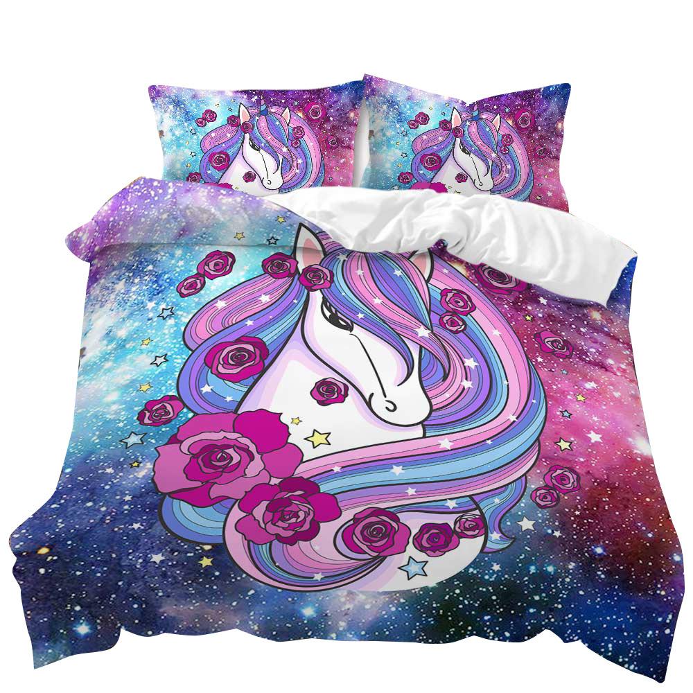 Unicorn Kit 3D Digital Printing Quilt Cover Princess Bedding Girl Three-piece Set