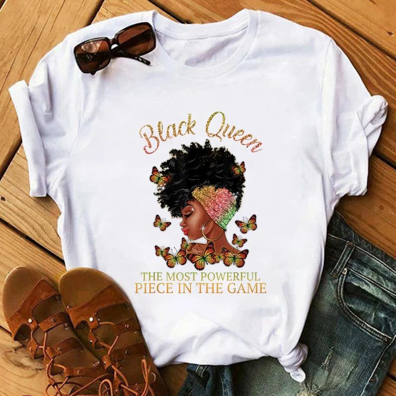 Mode Druck T-shirt Kawaii Melanin T Shirt Frauen Lustige Schwarz Afrikanische Lockige Haare Mädchen Graphic Tees Ästhetischen T-shirt Weibliche Unisex