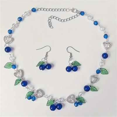 Bohemian Blueberries Fruit Zircon Set Pendant Earrings Clavicle Necklace Trendy Berry Themed Accessories for Women