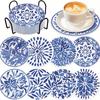 Amyaker Diamant Malerei Untersetzer Set mit DIY Mosaik 5D Diamant Malerei Untersetzer Bastelset für und Bastelbedarf Set, Blau, 8-teiliger Halter, Kunst,