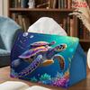 2D Flat 1pc, Tissue Box. Colorful Sea Turtle Underwater Animal Pattern Napkin Paper Dispenser, Reusable, Daily Desktop Tissue Storage Box, Suitable Fo
