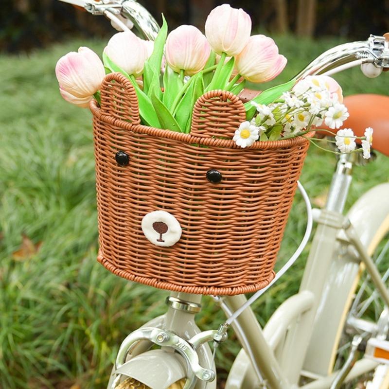 Boys Girls Bicycles Basket Adjustable Plastic Woven Tricycle Basket Bicycles Front Handlebar Basket Easy to Install