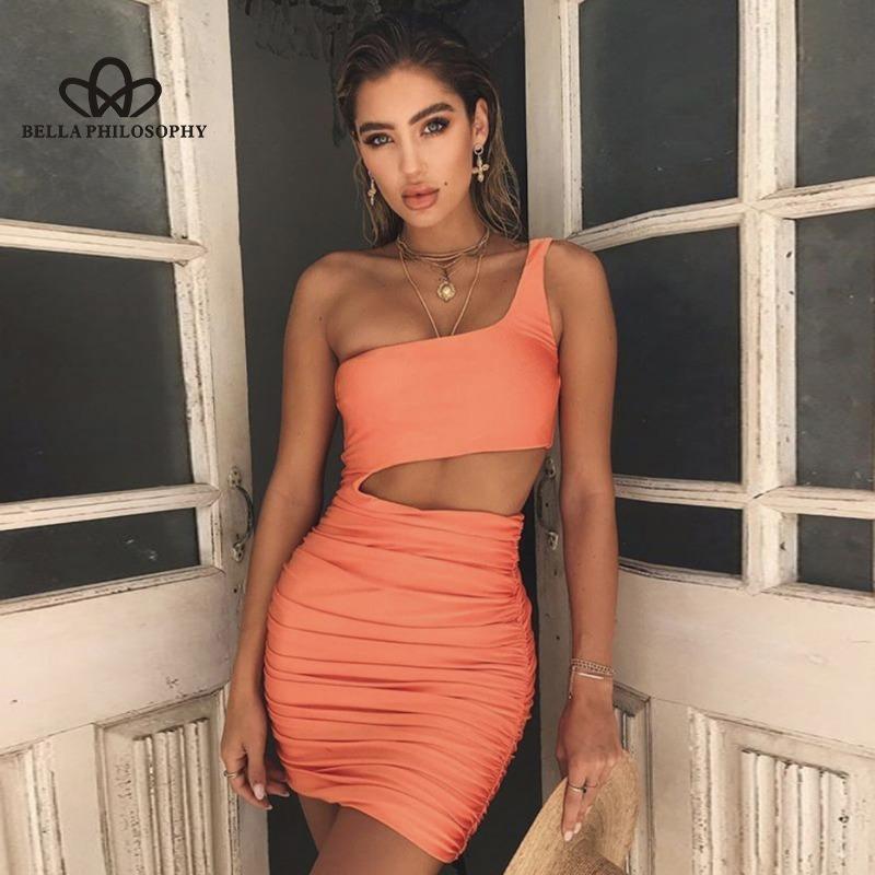 Summer New European-American Women's Shoulder Tube Top Hollow Sexy Hot Girl Solid Color Hip Short Dress
