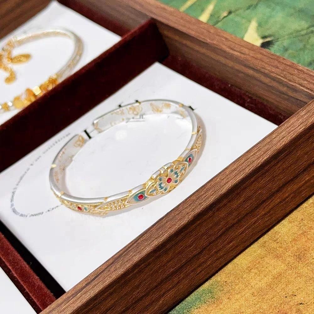 Dekoration Emaille Lotus Handarmband Hand Schmuck Retro Öffnender Handring Geschenk für Freunde