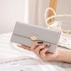 Women's Large Capacity PU Leather Long Wallet, Solid Color with Leaf Buckle – Japanese/Korean Style Clutch
