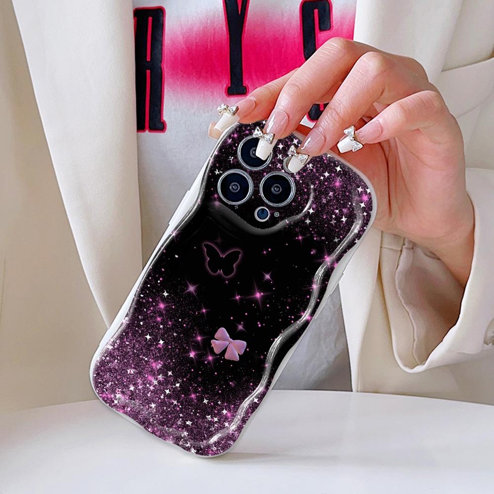 Cartoon Pattern Cream Texture Casing Wavy Edge Soft Silicone Cover Phone Case for IPhone Samsung Huawei Honor Xiaomi Redmi Infinix Tecno