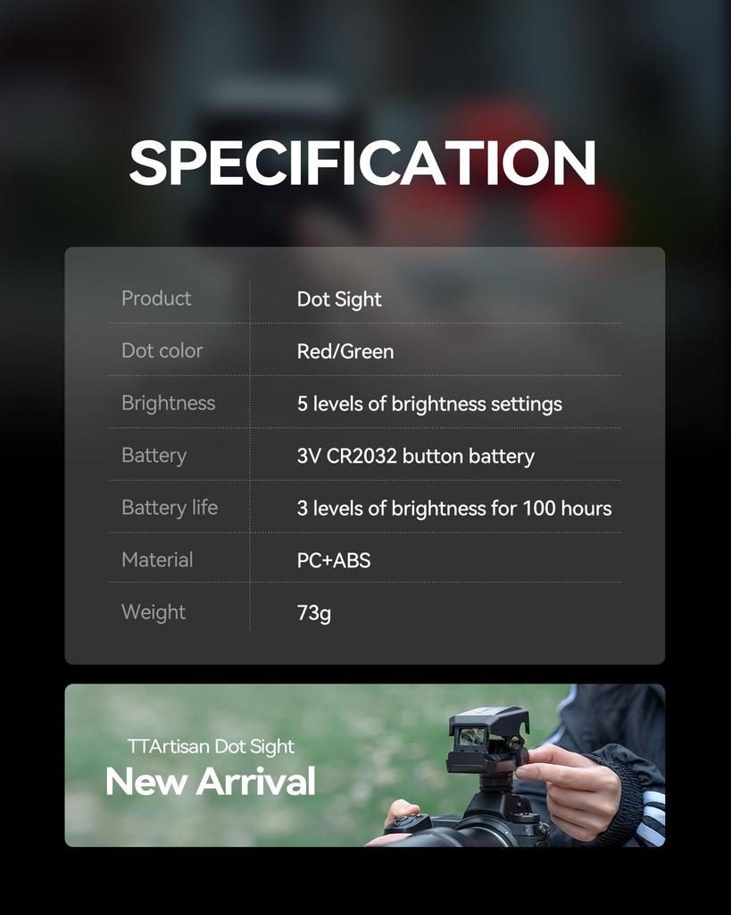 TTArtisan Dot Sight Telephoto Photography Cold Shoe Locking 5 Brightness Auto Sleep Compatible with and Canon Cameras Accessory, Mount, Design,