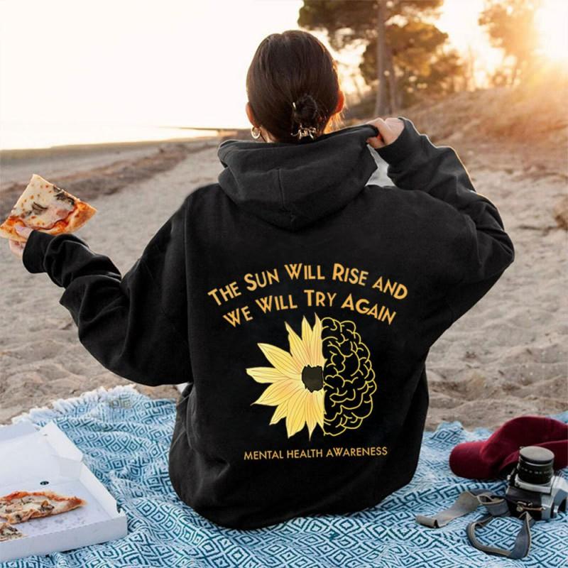 Womens Oversized Hooded Sweatshirt With Floral Print Loose Fit Long Sleeve Cotton Blend Casual Streetwear 2025