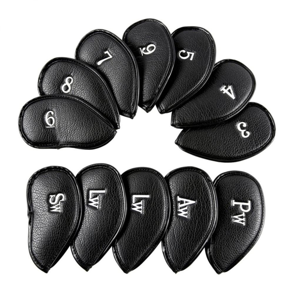 12PCS/Set Golf Accessories Iron Anti-slip Litchi grain PU leather Golf Club Head Cover Protector