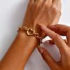 Punk Thick Chain Hollow Heart Charm Bracelets for Women, Fashion Gold Color Stainless Steel Chunk Bracelet, Jewelry for Party