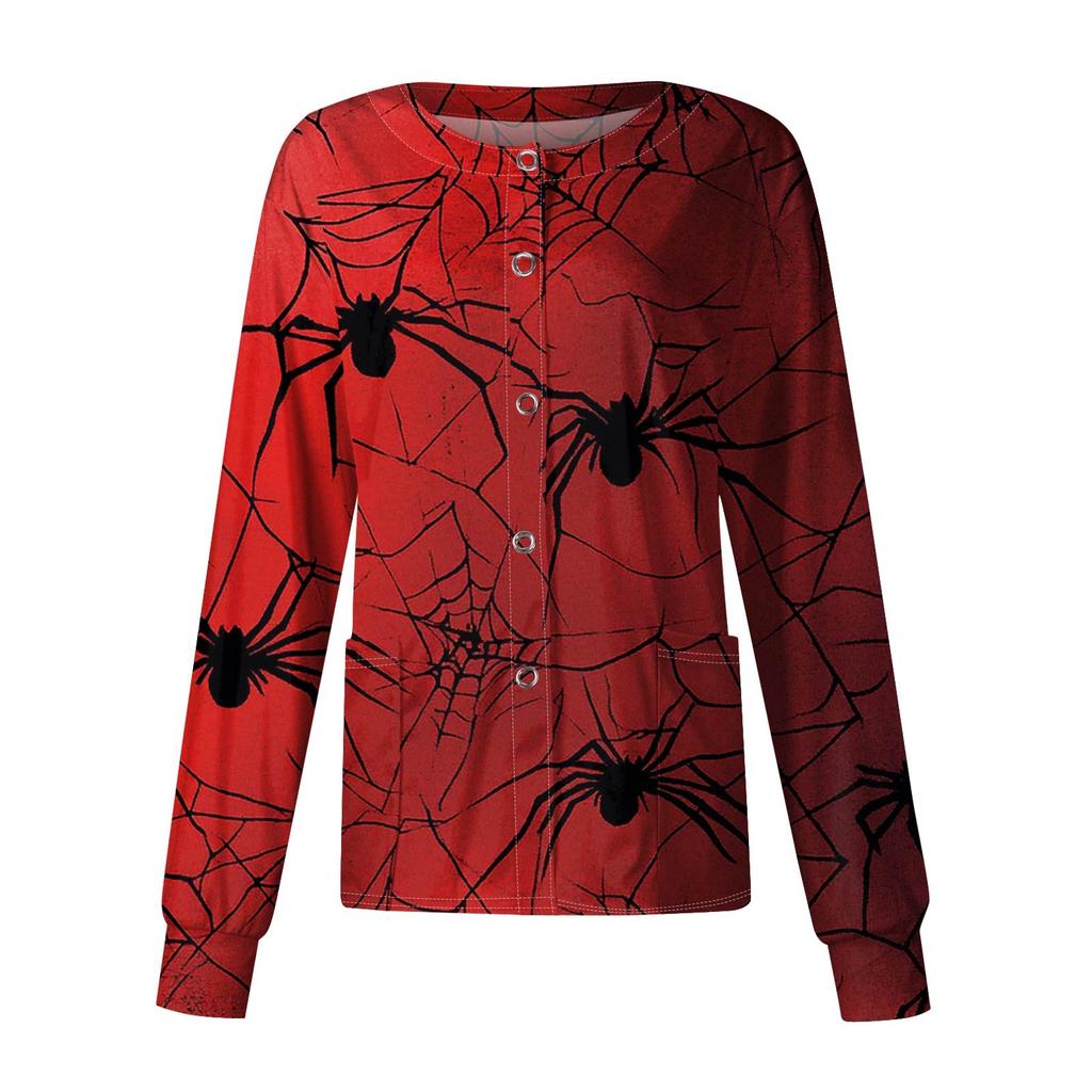 Dámské ležérní oblečení s dlouhým rukávem, jednořadové halloweenské oblečení s potiskem Cardigan Top oblečení Uniformy