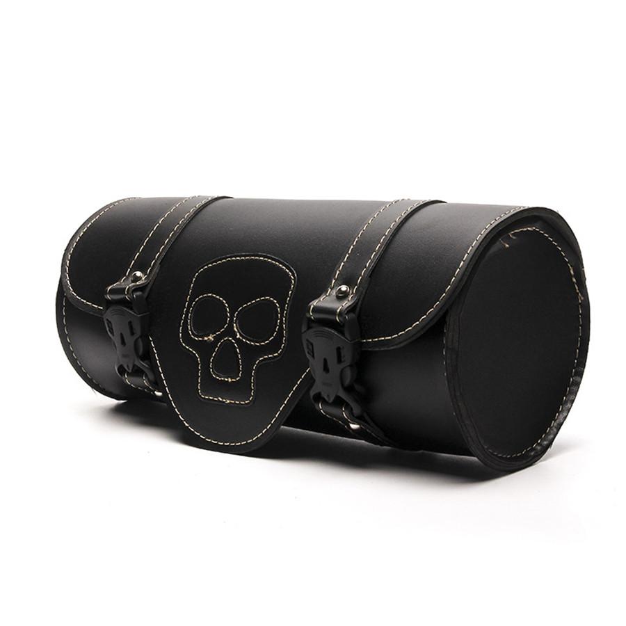 Universal Motorcycle 12" Front Fork Tool Bag Pouch Luggage SaddleBag PU Leather Skull For Harley