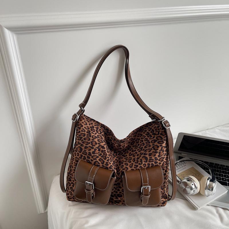 Leopard Print Tote Bag Women's Large-capacity New Autumn and Winter Retro Shoulder Messenger Bag Multi-functional Backpack