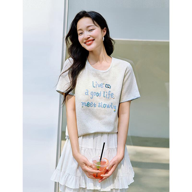 INMAN 2025 Summer Women's Sequin Embroidered Cotton T-Shirt