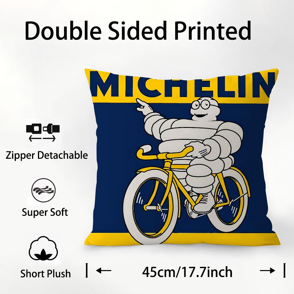 M-MichelinS T-Tyres Pillow Case Plush Fabric Soft Double Sided Print Sofa Cushion Cover Throw Pillow Covers