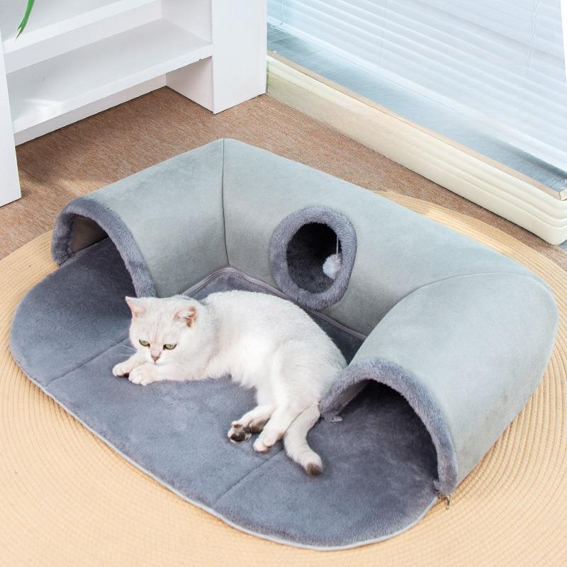 Nid Pour Chat Tunnel Gris En Forme De U, Design Détachable Chaud Et Confortable, Jouet Pour Chats, Imperméable, Attire L'attention