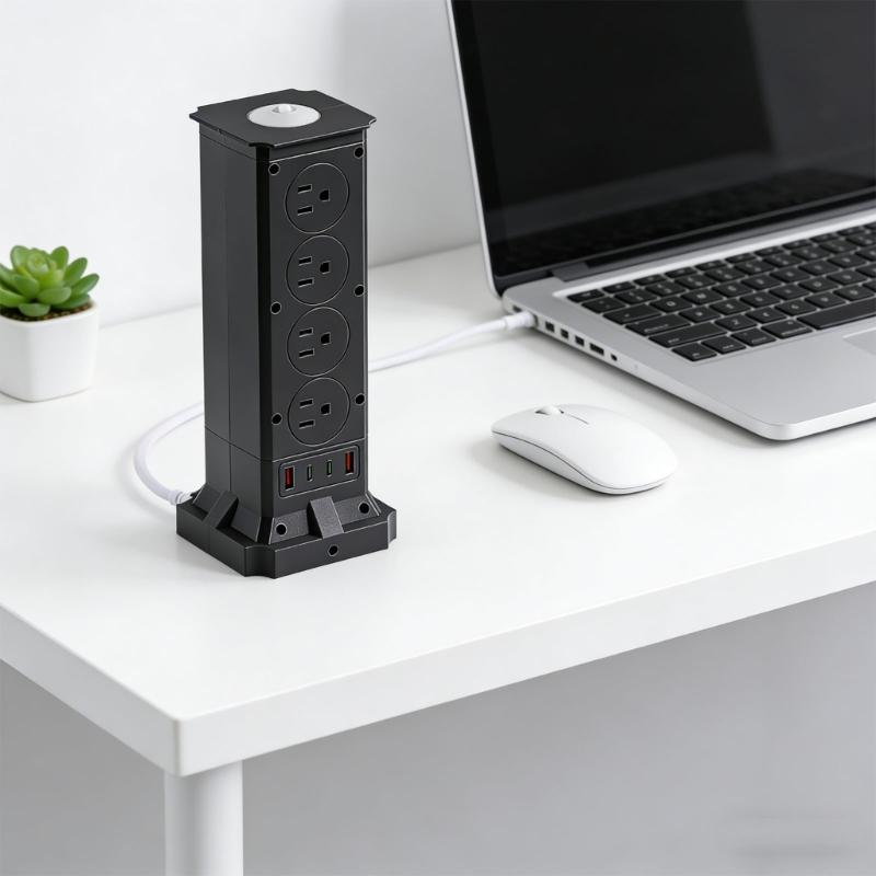 Vertical Power Strips with 8 Outlets Small Design Outlet Tower for Home and Office Space Saving Plastic Construction