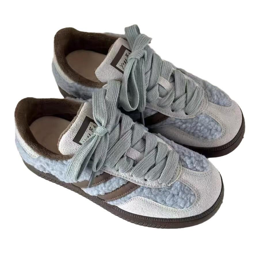 Retro German training shoes two cotton board shoes women's 2025 new platform student white shoes versatile chic fluffy shoes