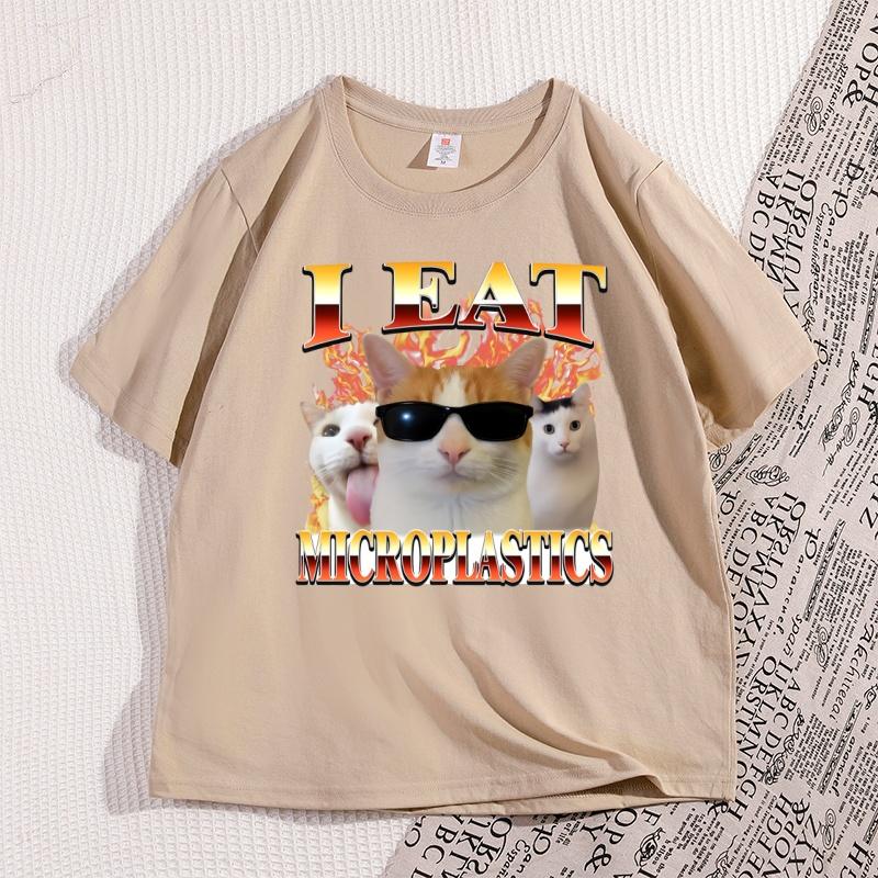 

I Eat Microplastics Fun Cat Tshirt 2026 New Hot Selling Mens Womens Cotton Short Sleeve Casual Pattern Tshirt Clothes 4XL
