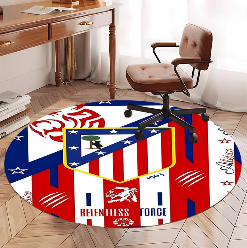 Atletico Madrid Pattern Round Rug, Indoor/Outdoor Mat, for Picnic, Gameroom, Bedroom, Office, Living Room, Home Decor Carpet, Birthday Gift