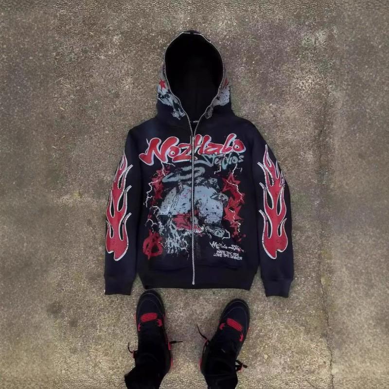 Sweat à capuche zippé surdimensionné pour homme avec imprimé graphique Streetwear Coupe ample Tenue décontractée
