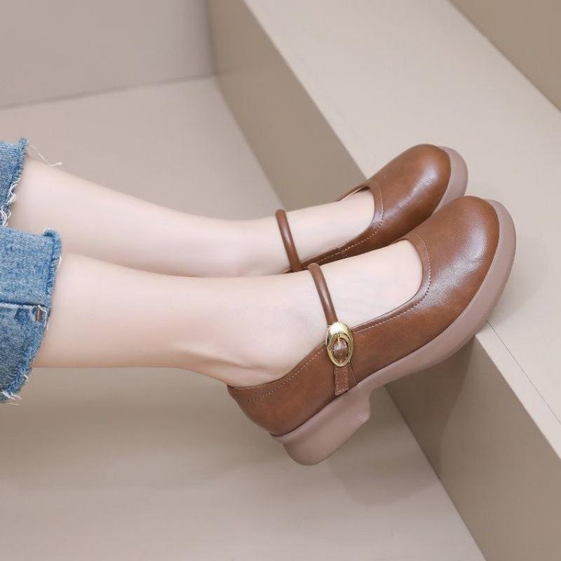 New Mary Jane Shoes Soft-soled Small Leather Shoes Black One-word Soft-soled Shallow Mouth Single Shoes