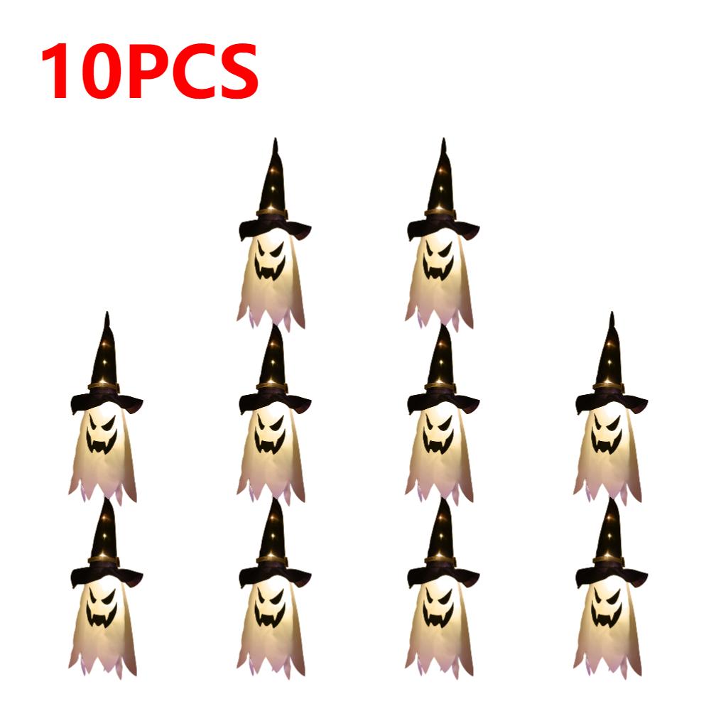 5-20PCS Halloween LED Flashing Light Hanging Ghost Halloween Party Dress Up Glowing Wizard Hat Lamp Horror Props Home Bar Decor