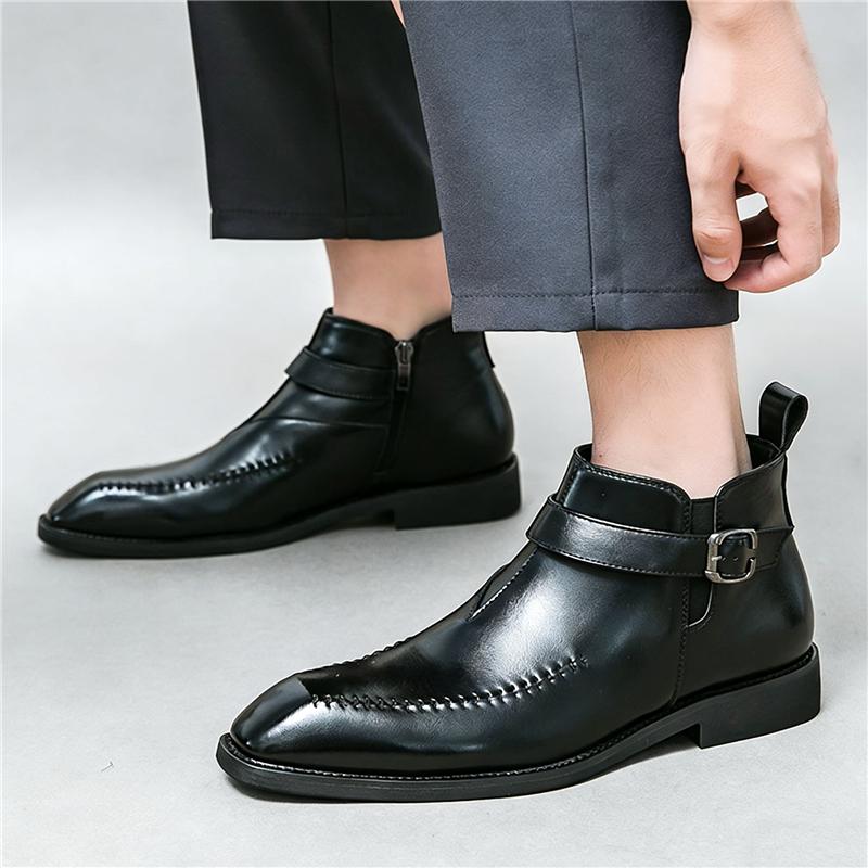 Winter Designer Neu Herren Spitz Lackleder Chelsea Lässige Monk-Riemen Knöchelhochstiefel Männliche Marke High Tops Schuhe Zapatos Hombre