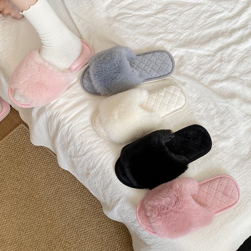 Dicke Flauschige Fell Hausschuhe Warme Pelzigen Hausschuhe Frauen 2024 Neue Frauen Winter Haus Flip-Flops Hause Rutschen Flache Innen Boden schuhe