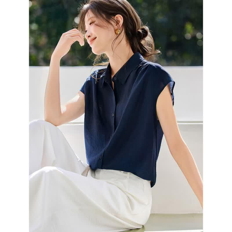 La Chapelle Women s Tie-Neck Short Sleeve Blouse L